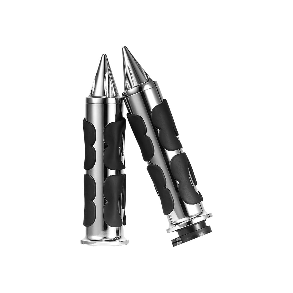 Universal Chrome Black Non-Slip Motorcycle Handlebar Grips 1'' 25mm - 817122
