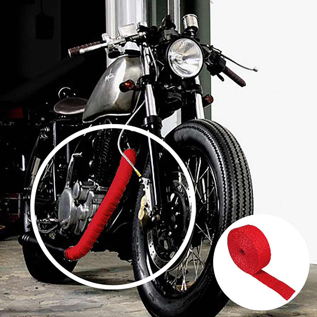 Bike Exhaust Pipe Insulation Heat-Wrap 5CM x 10M Red_2